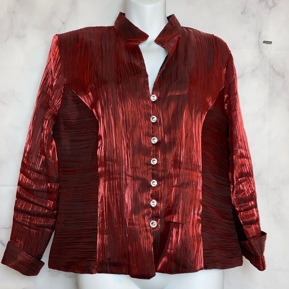 J.R. Nites By Caliendo Satin Crinkle Rhinestone Button Blouse size 16
